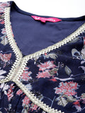Varanga Women Women Navy Blue A-Line Kurta Paired With Bottom And Dupatta