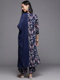 Varanga Women Women Navy Blue A-Line Kurta Paired With Bottom And Dupatta