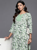 Varanga Women Women White & Green Abstract Printed Straight Kurta