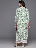 Varanga Women Women White & Green Abstract Printed Straight Kurta