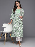Varanga Women Women White & Green Abstract Printed Straight Kurta