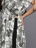 Varanga Women Off-White And Black Floral Printed Kurta With Bottom And Dupatta