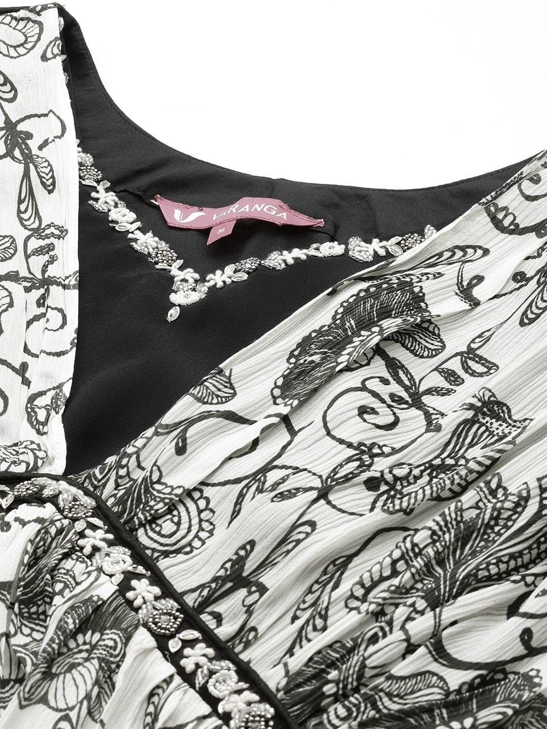Varanga Women Off-White And Black Floral Printed Kurta With Bottom And Dupatta