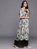 Varanga Women Off-White And Black Floral Printed Kurta With Bottom And Dupatta