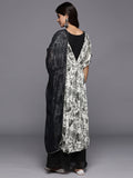 Varanga Women Off-White And Black Floral Printed Kurta With Bottom And Dupatta