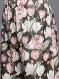 Varanga Women Olive Floral Printed Assymetric Straight Kurta With Printed Bottom