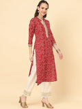 Varanga Women Red Bandhani Print Straight Kurta