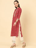 Varanga Women Red Bandhani Print Straight Kurta