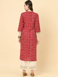 Varanga Women Red Bandhani Print Straight Kurta