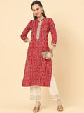 Varanga Women Red Bandhani Print Straight Kurta