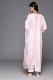Varanga Women Pink Abstract Straight Kurta With Bottom And Organza Embroidered Dupatta