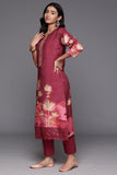 Varanga Women Pure Muslin Maroon Floral Printed Kurta With Bottom And Organza Dupatta