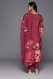 Varanga Women Pure Muslin Maroon Floral Printed Kurta With Bottom And Organza Dupatta