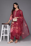 Varanga Women Pure Muslin Maroon Floral Printed Kurta With Bottom And Organza Dupatta