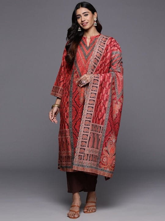 Varanga Women Rust Paisley Printed Kurta With Bottom And Printed Dupatta