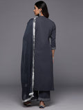 Varanga Women Grey Gota Embroideted Straight Kurta With Bottom And Dupatta