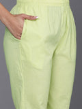 Varanga Women Green Floral Printed Mirron Work Alia Cut A-Line Kurta With Side Slits With Tonal Bottom And Dupatta