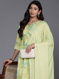 Varanga Women Green Floral Printed Mirron Work Alia Cut A-Line Kurta With Side Slits With Tonal Bottom And Dupatta