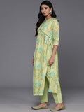 Varanga Women Green Floral Printed Mirron Work Alia Cut A-Line Kurta With Side Slits With Tonal Bottom And Dupatta