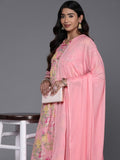 Varanga Women Pink Floral Printed Alia Cut A-Line Kurta With Tonal Bottom And Dupatta