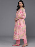 Varanga Women Pink Floral Printed Alia Cut A-Line Kurta With Tonal Bottom And Dupatta
