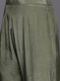 Varanga Women Green Floral Printed Pure Silk Chinon Embroidered V-Neck Aliya Cut Kurta Paired With Tonal Bottom And Dupatta