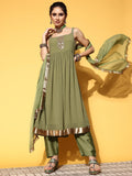 varanga women textured poly georgette spaghetti straps kurta set