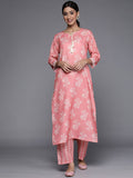 Varanga Women Pink & Off-White Floral Printed Kurta with Trousers