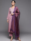 Varanga Women Mauve Ethnic Motifs Yoke Design Kurta with Trousers & With Dupatta