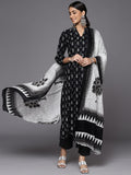 Varanga Women Black Floral Printed Gotta Patti Pure Cotton Kurta & Trousers with Dupatta