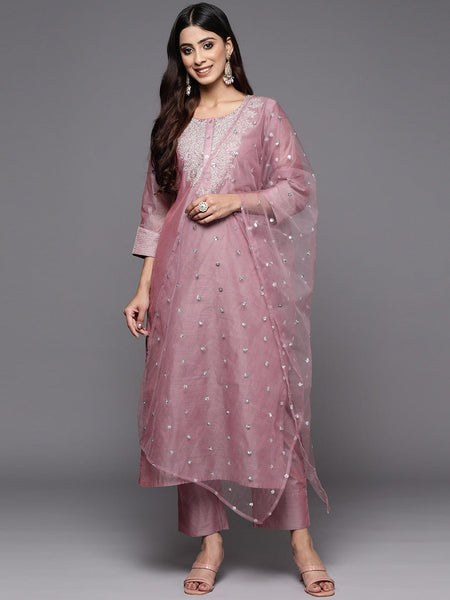Buy Mauve Zari Yoke Design Chanderi Silk Kurta Online – Varanga