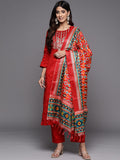 Varanga Women Red Kurta with Trousers With Dupatta