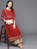 varanga women red gold toned ethnic motifs yoke design kurta