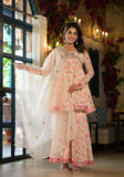 Varanga Off White Floral Print Mirror Embroidered Lace Detailed Alia Kurta With Sharara And Dupatta