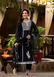 Varanga Ethnic Motif Thread Embroidered A-Line KurtaTassel Detailing With Afghani Bottom & Dupatta