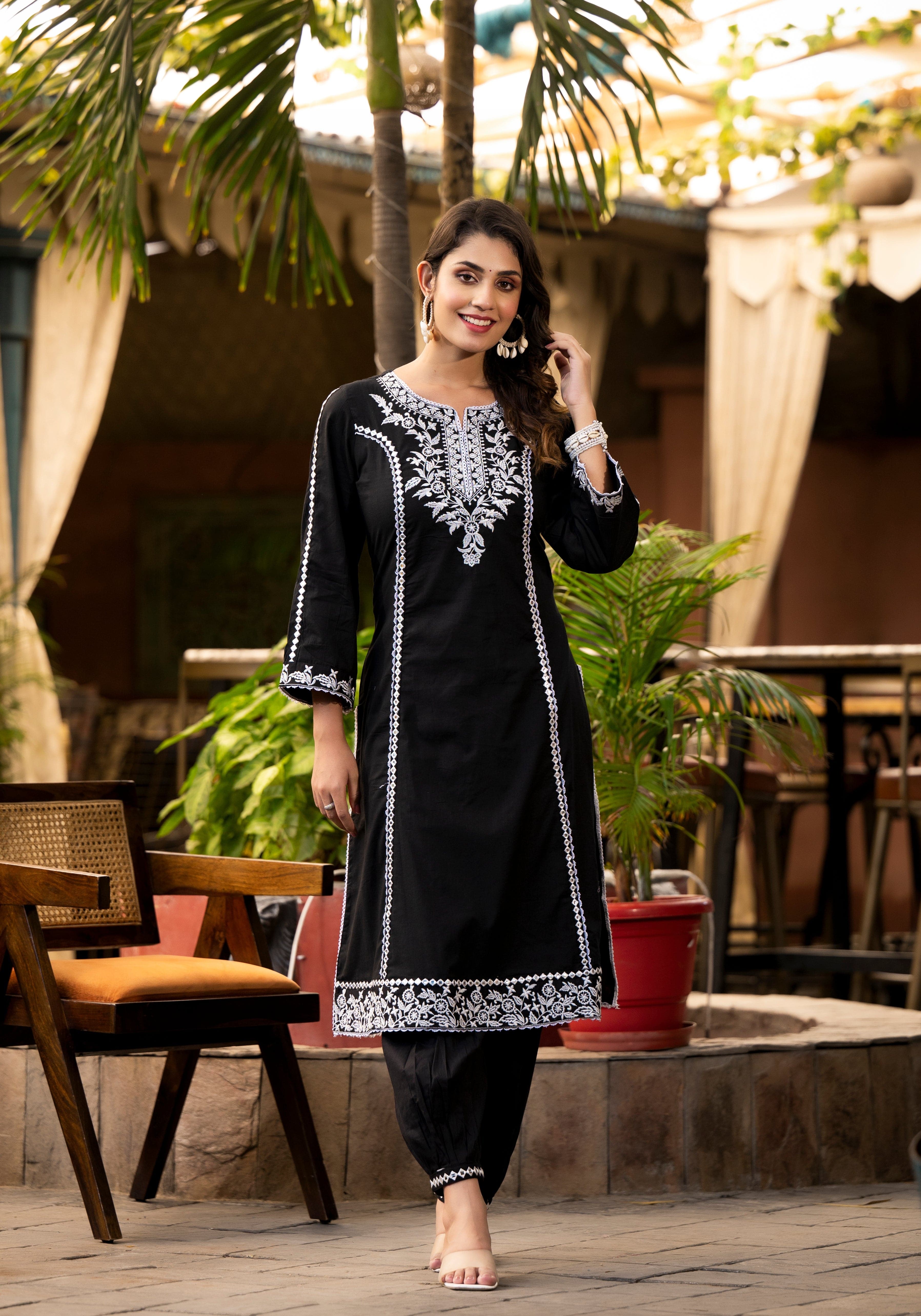 Varanga Ethnic Motif Thread Embroidered A-Line Kurta With Afghani Bottom & Dupatta