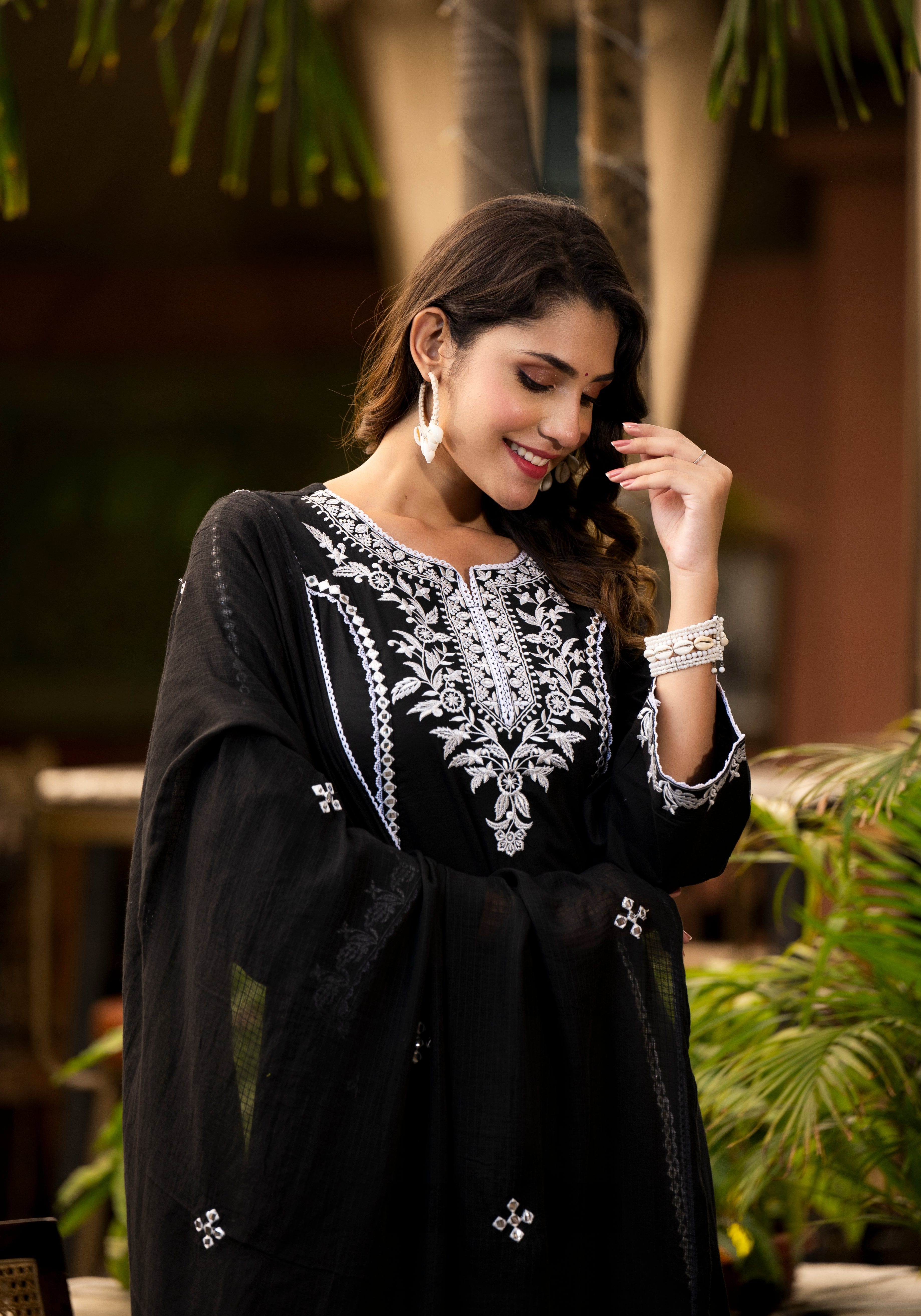 Varanga Ethnic Motif Thread Embroidered A-Line Kurta With Afghani Bottom & Dupatta