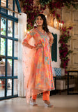 Varanga Multi Coloured Bandhani Printed Mirror Work Anarkali Kurta With Bottom And Dupatta