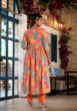 Varanga Multi Coloured Bandhani Printed Mirror Work Anarkali Kurta With Bottom And Dupatta