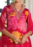 Varanga Red & Yellow V-Neck Mirror Embellished Straight Kurta With Bottom & Chiffon Dupatta