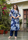 Varanga Blue Floral Printed Sequin And Pearl Embroidered Straight Kurta With Bottom And Dupatta