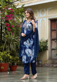 Varanga Blue Floral Printed Sequin And Pearl Embroidered Straight Kurta With Bottom And Dupatta
