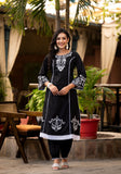 Varanga Ethnic Motif Thread Embroidered A-Line Kurta Lace Detailing With Afghani Bottom & Dupatta