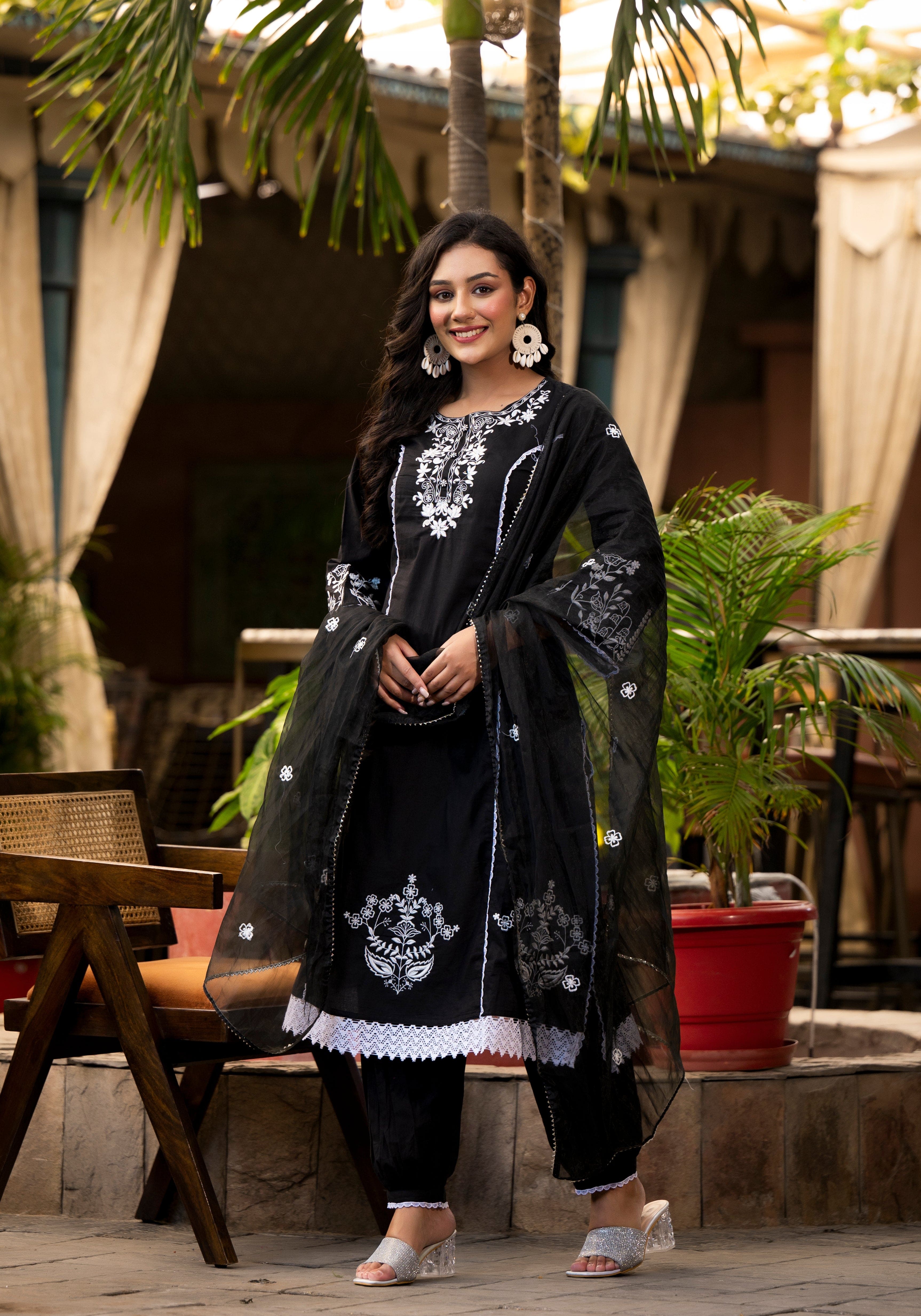 Varanga Ethnic Motif Thread Embroidered A-Line Kurta Lace Detailing With Afghani Bottom & Dupatta