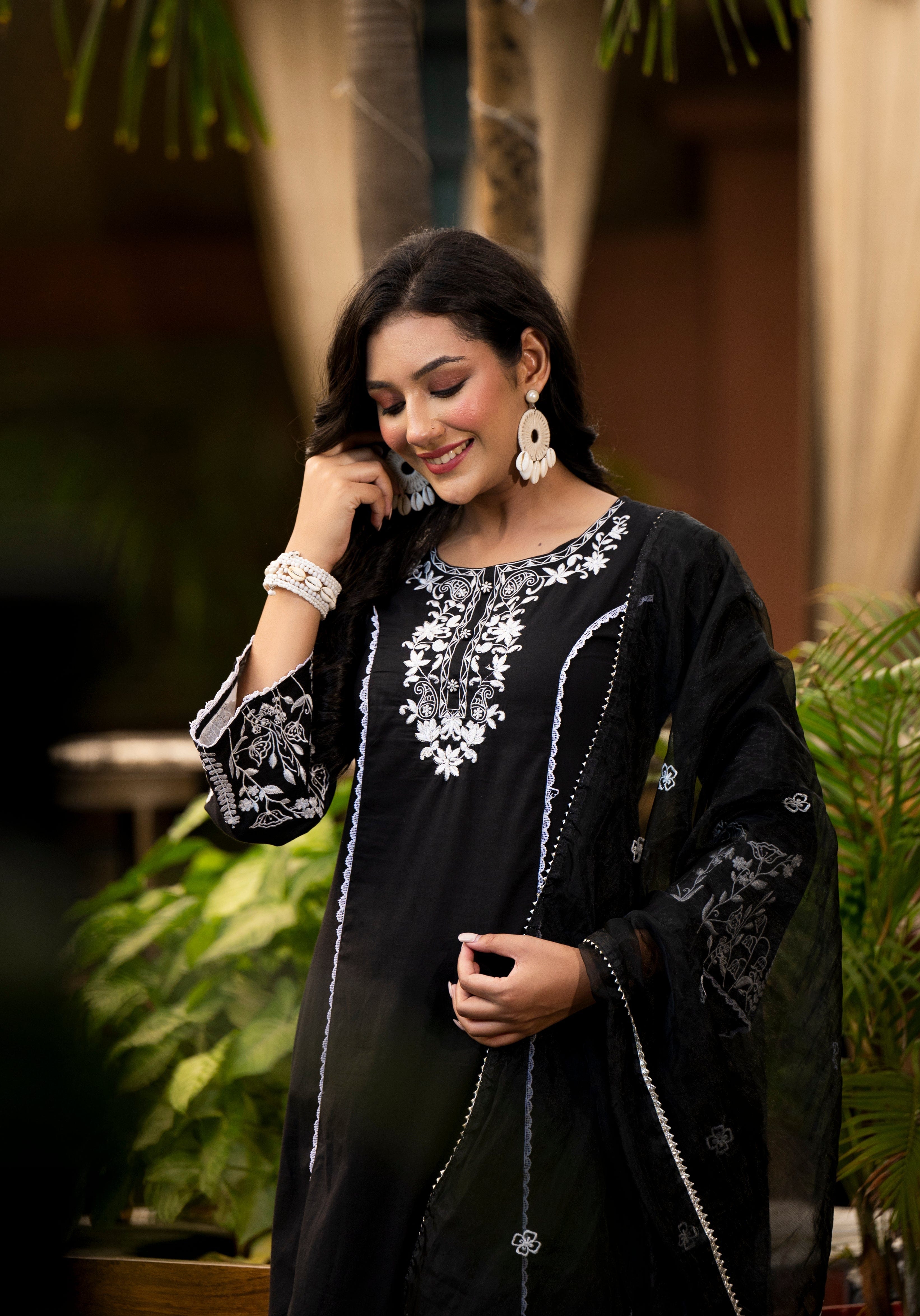 Varanga Ethnic Motif Thread Embroidered A-Line Kurta Lace Detailing With Afghani Bottom & Dupatta