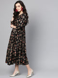 Black Quirky Print Empire Dress
