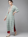 Blue & Beige Ethnic Motifs Printed Gotta Patti Kurta