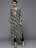 Grey And Black Bandhani Printed Kurta With Embroidered Yoke