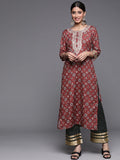 Varanga Women Maroon Ethnic Motifs Embroidered Kurta with Palazzos