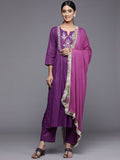 Varanga Purple Embroidered Kurta Paired With Solid Bottom And Tonal Dupatta